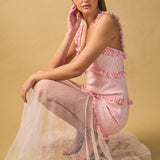 Tweed and Sheer Overlay Maxi Dress