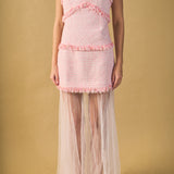 Tweed and Sheer Overlay Maxi Dress