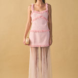 Tweed and Sheer Overlay Maxi Dress