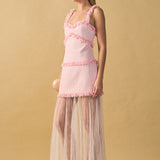 Tweed and Sheer Overlay Maxi Dress