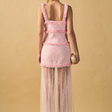 Tweed and Sheer Overlay Maxi Dress