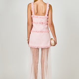 Tweed and Sheer Overlay Maxi Dress