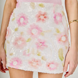 Floral Sequined Lace Mini Skirt