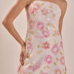 endless rose short sleeve floral embellished sheer shift mini dress Anthropologie Endless Rose Floral-Embellished Sheer Shift Mini Dress Medium