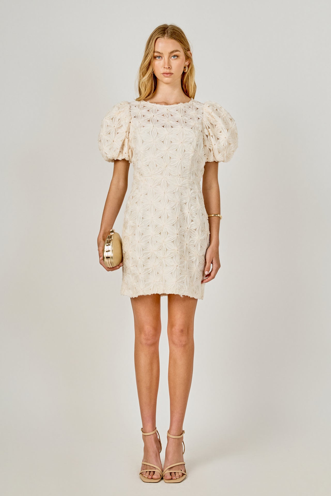 textured cream dress Women's Cream Textured Bardot Flare Long Sleeve Mini Dress