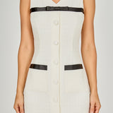 Satin Bow Tweed Shirt Dress