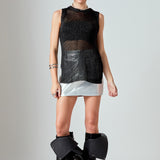 Sleeveless Knit Sheer Top With Back Keyhole