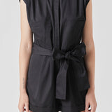 Shoulder Pleated Collared Romper