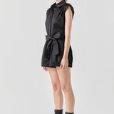 Shoulder Pleated Collared Romper