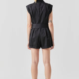 Shoulder Pleated Collared Romper