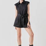 Shoulder Pleated Collared Romper