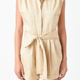 Shoulder Pleated Collared Romper