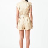 Shoulder Pleated Collared Romper