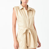 Shoulder Pleated Collared Romper