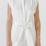 Shoulder Pleated Collared Romper