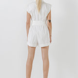 Shoulder Pleated Collared Romper