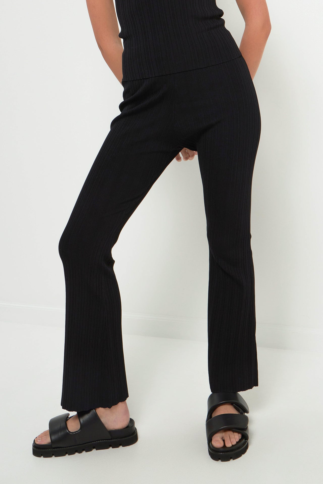 GREY LAB-Multi Rib Flared Knit Pants-PANTS available at Objectrare