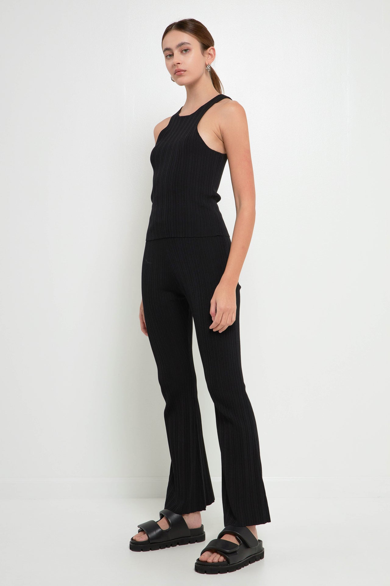 GREY LAB-Multi Rib Flared Knit Pants-PANTS available at Objectrare