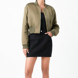 Cropped Satin Effect Bomber Jacket