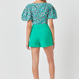 Bright Floral Ruched Poplin Top