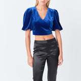 Cropped Velvet Puff Sleeve Top