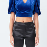 Cropped Velvet Puff Sleeve Top