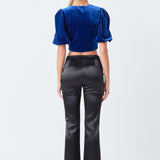 Cropped Velvet Puff Sleeve Top