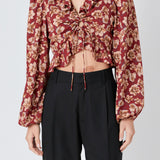Crinkled Floral Center Cutout Blouse