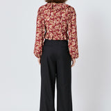 Crinkled Floral Center Cutout Blouse