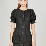 Tweed Puff Sleeve Mini Dress
