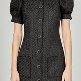 Tweed Puff Sleeve Mini Dress