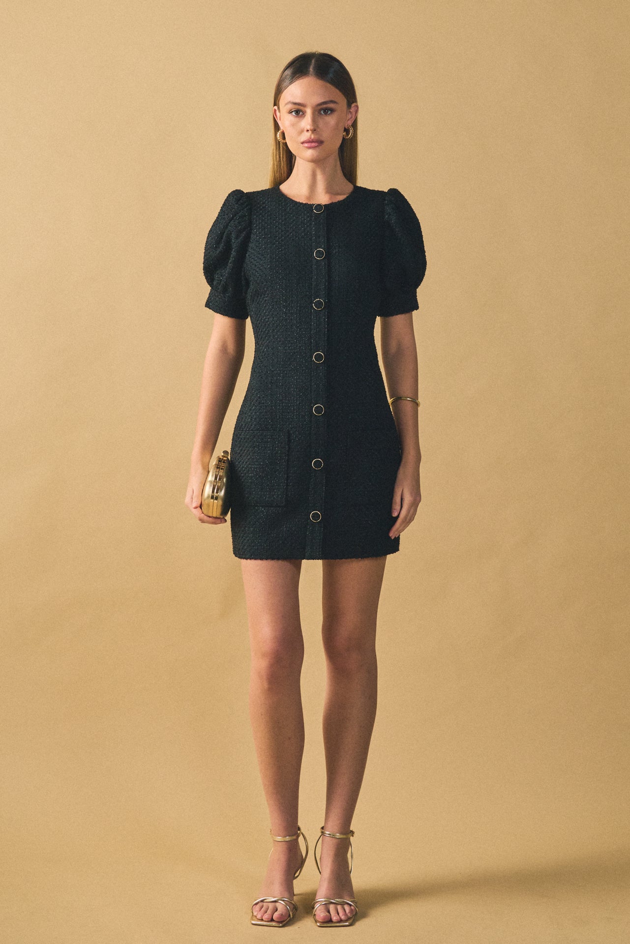 black dress tweed Puff Sleeve Mini – Endless Rose Chicago-tower Wedtrend Women Sparkly Royal length minidress from Dolce Size:15 - M