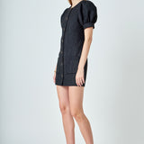 Tweed Puff Sleeve Mini Dress