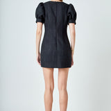 Tweed Puff Sleeve Mini Dress