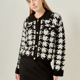 Houndstooth Collared Cardigan