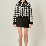 Houndstooth Collared Cardigan