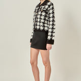 Houndstooth Collared Cardigan
