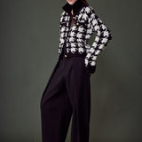 Houndstooth Collared Cardigan