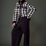 Houndstooth Collared Cardigan