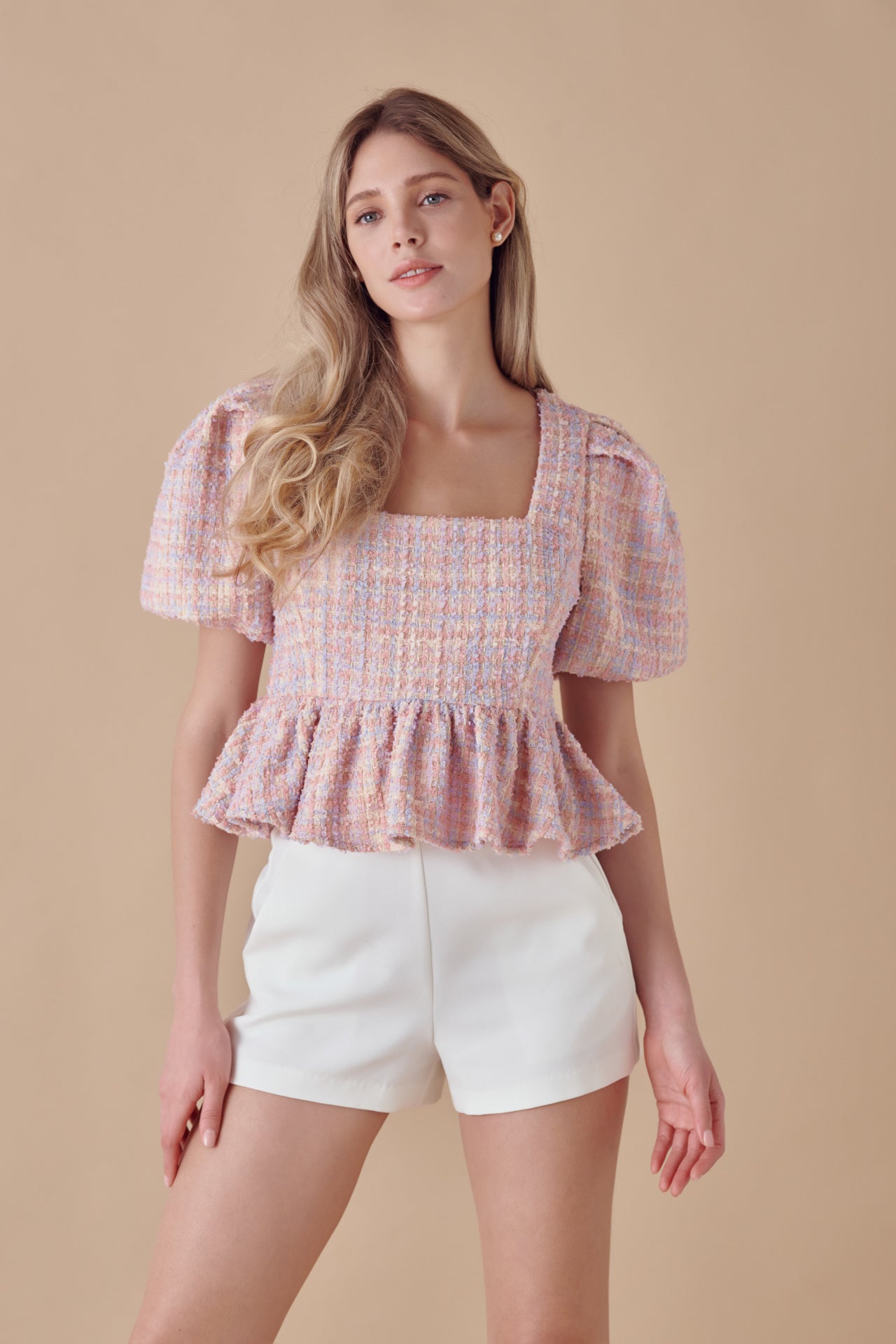 Endless Rose - Multi Tweed Baby Doll Top - Tops in Women's Clothing available at endlessrose.com
