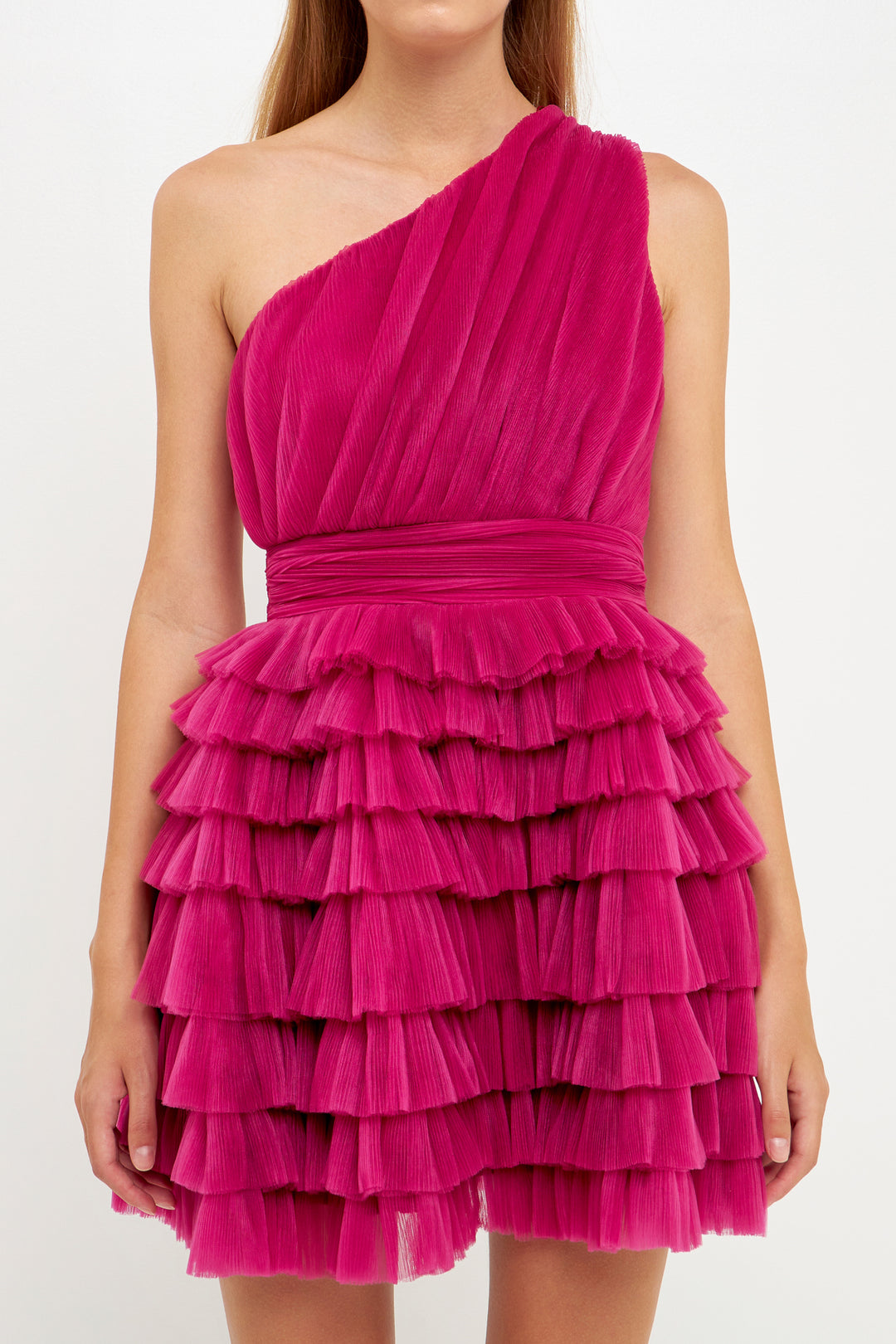 One Shoulder Ruffled Tulle Mini Dress main image 1