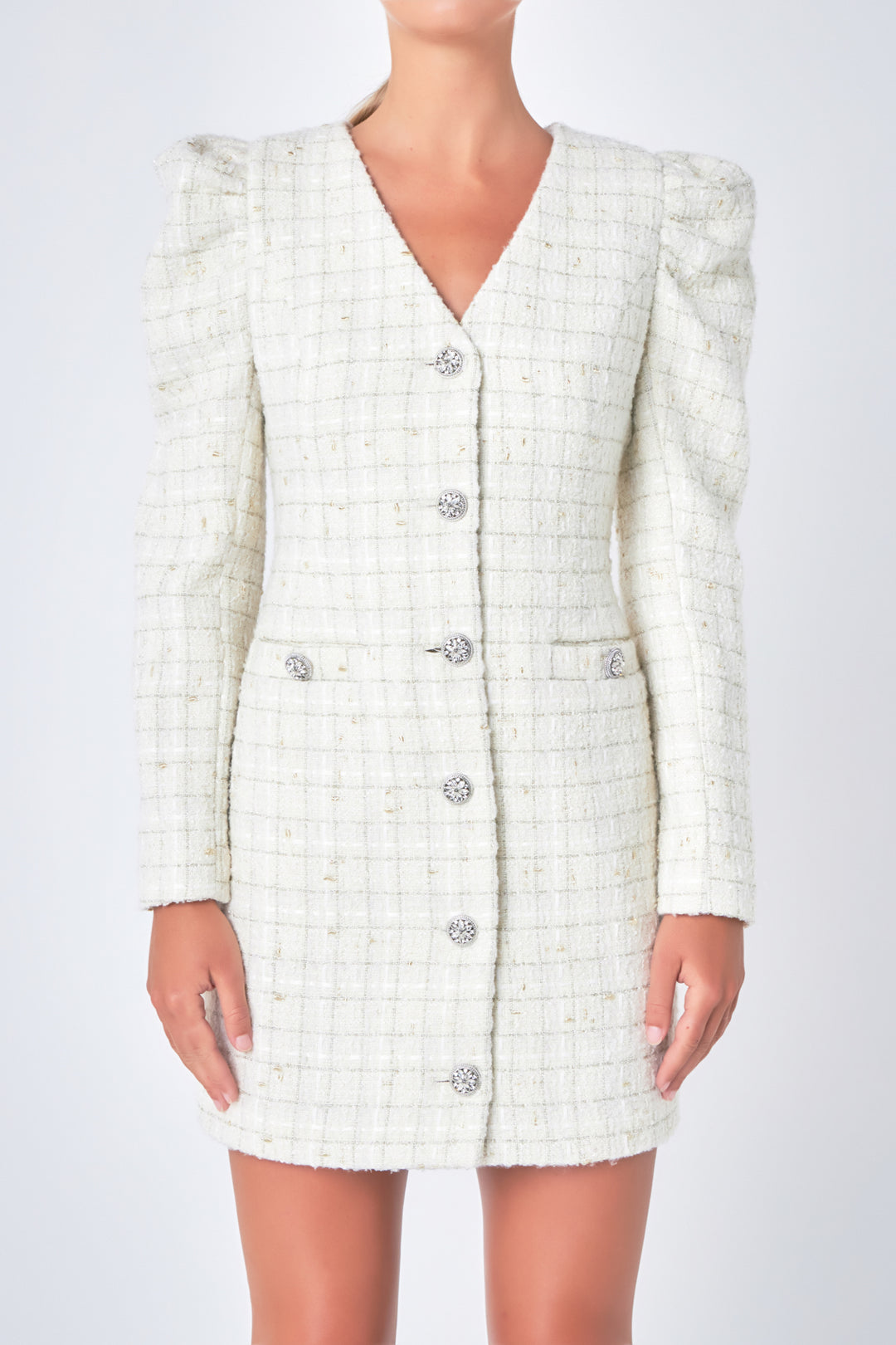 Tweed Mini Dress with Long Sleeves - White main image 0