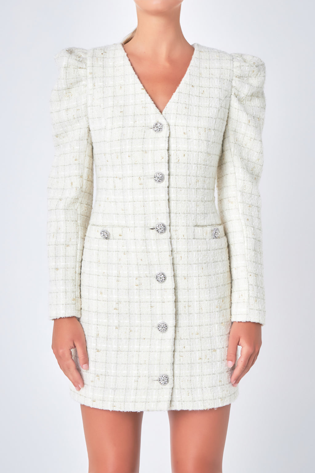 Premium Long-Sleeve Tweed Mini Dress