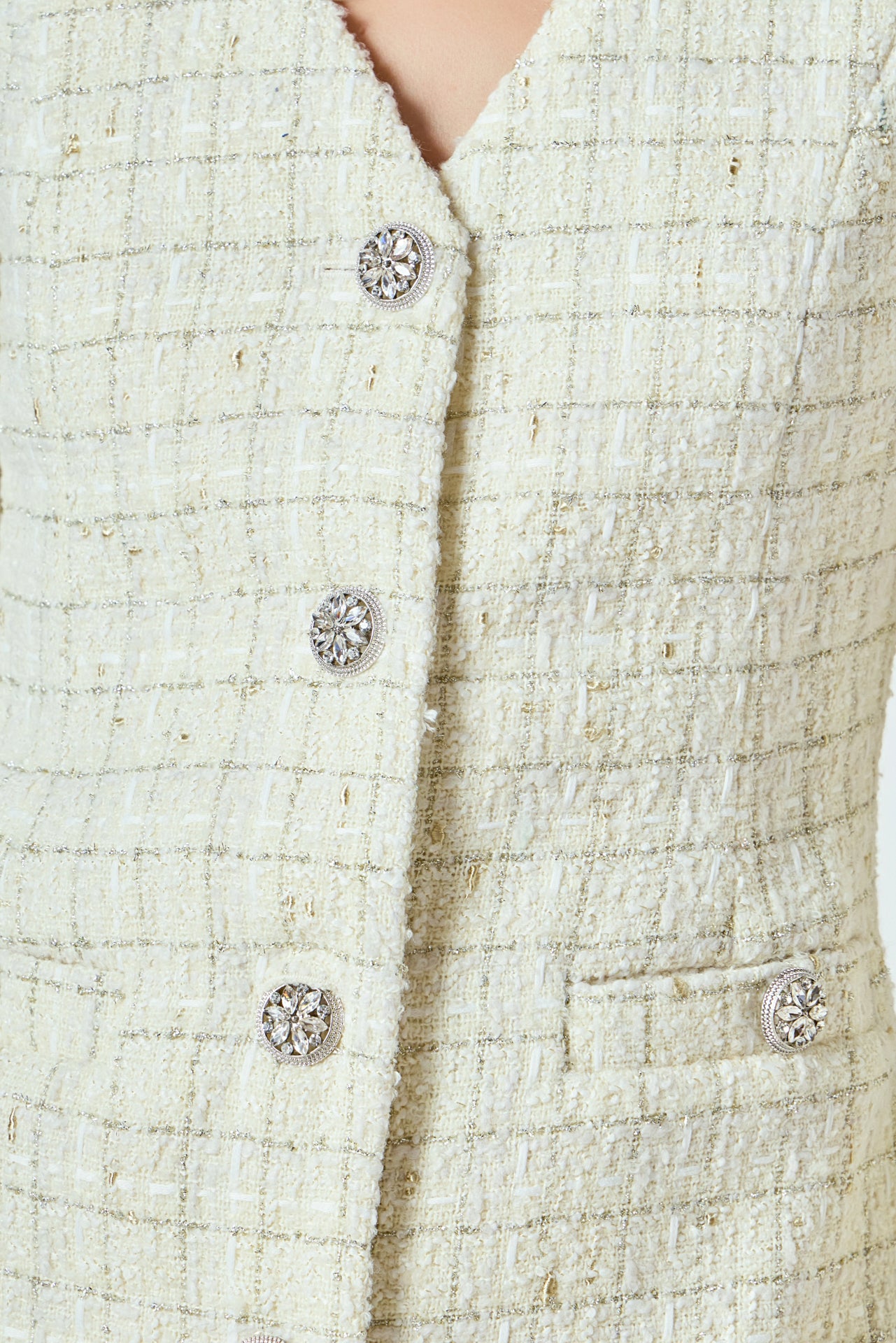 Endless Rose - Premium Long-Sleeve Tweed Mini Dress Ivory / XS Endless Rose - Premium Long-Sleeve Tweed Mini Dress Ivory / XS
