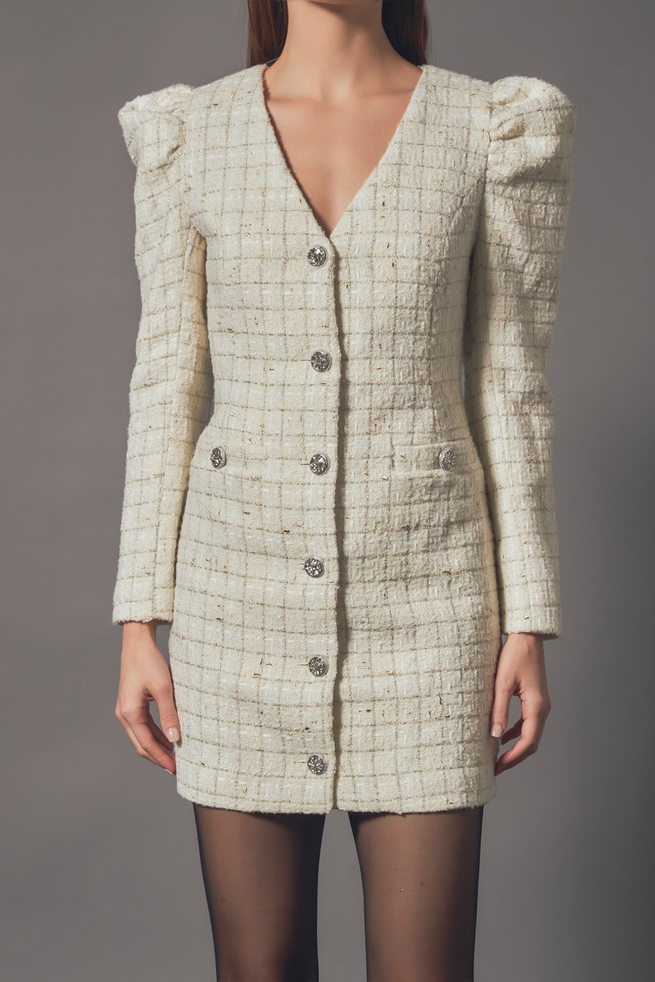 Premium Long-Sleeve Tweed Mini Dress – Endless Rose