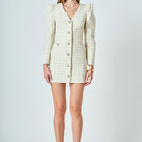 Premium Long-Sleeve Tweed Mini Dress