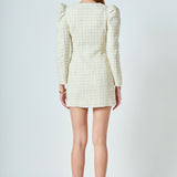 Premium Long-Sleeve Tweed Mini Dress