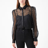 Embroidered Mesh See Through Blouse