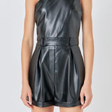 One Shoulder PU Romper