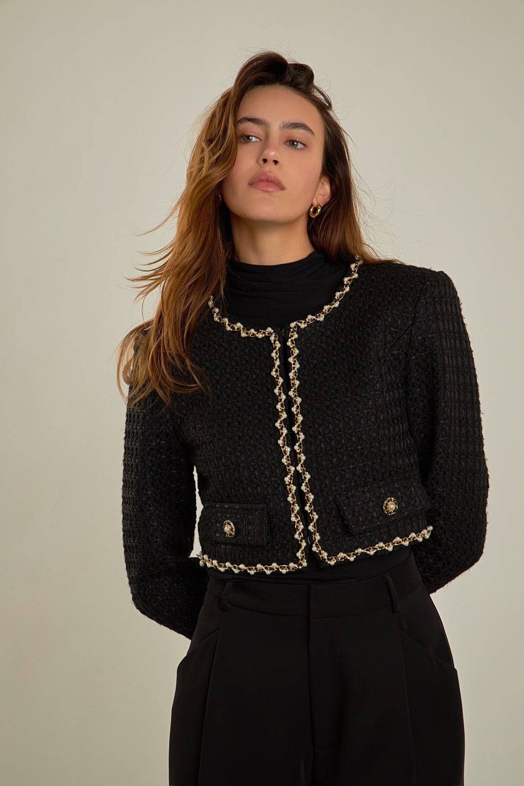 Premium Cropped Tweed Jacket – Endless Rose